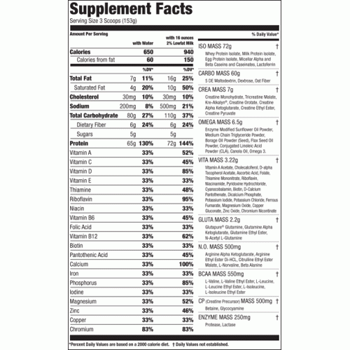 Iso Mass Xtreme Supplement Facts