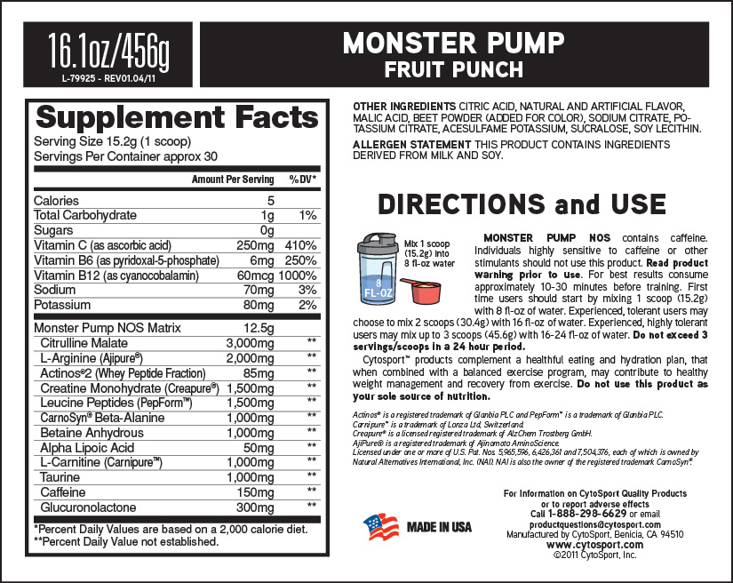 Monster Pump Supplement facts 