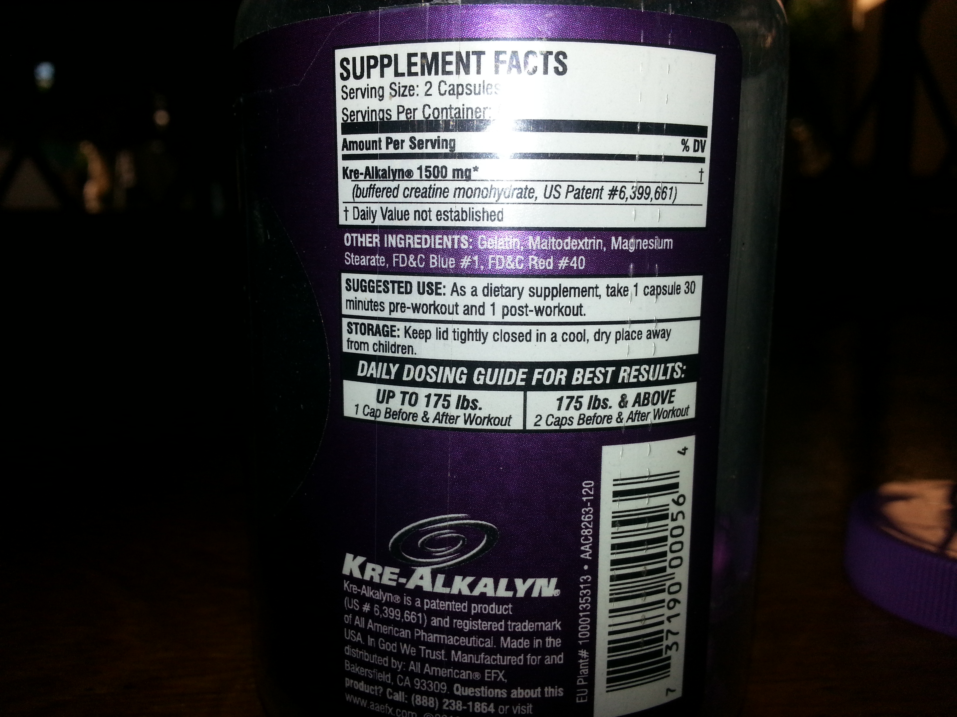 All American Kre Alkaline Supplement Facts.
